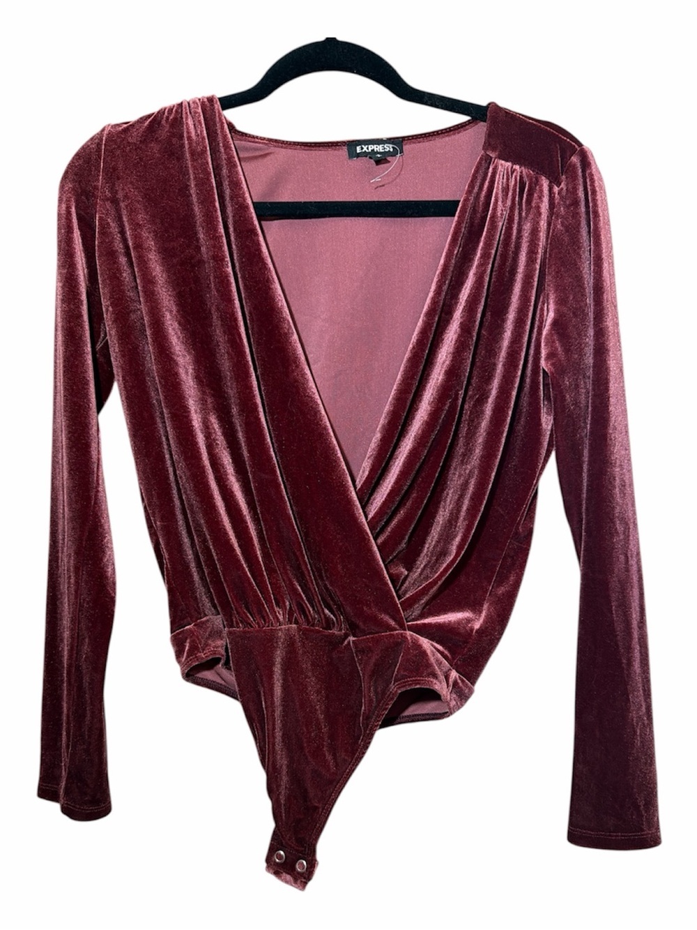 Express Velvet Wrap Bodysuit - Burgundy